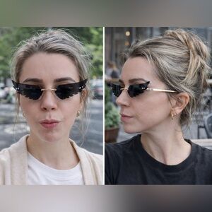 #62 Winged Sunglasses – Black Cutout Lenses with Gold Frame | 151mm Wide